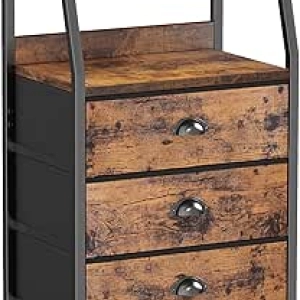 Table de nuit 3 tiroirs avec étagères - Meuble rangement moderne