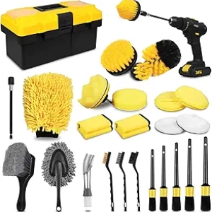 Kit de Détailing Automobile 27 Pièces - Brosses et Accessoires de Nettoyage Voiture