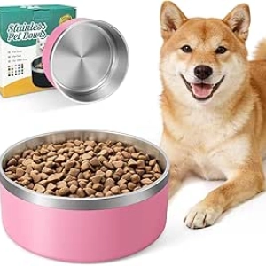 Gamelle pour Chien Inox 64 oz - Bol Double Paroi Antidérapant Rose