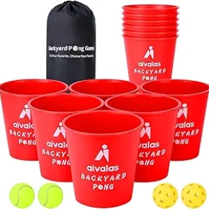 Jeu de Yard Pong géant - Set complet 12 seaux pour jardin et plage