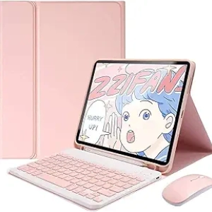Étui Galaxy Tab A8 10.5" Rose avec Clavier Bluetooth et Souris Magnétique