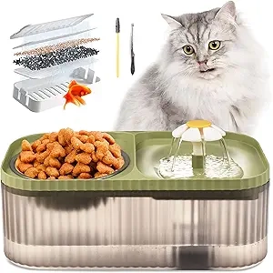 Fontaine à Eau pour Chat 3L - Distributeur Automatique Silencieux avec Bols Surélevés