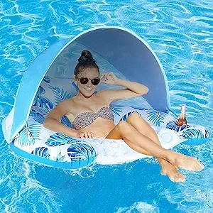 Fauteuil Flottant Piscine XL avec Auvent - Transat Gonflable Adulte