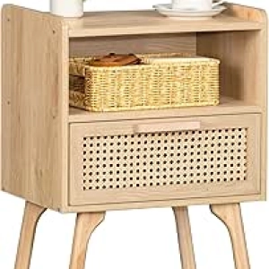 Table de Nuit Rotin Bohème Lerliuo - Chevet Boho avec Tiroir pour Chambre