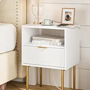 Table de Nuit Masupu Blanc et Or - Meuble Design Moderne avec Rangement