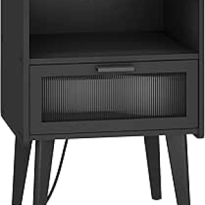 Table de Nuit avec Station de Charge - Meuble Chambre Noir CAMLBZ07BE