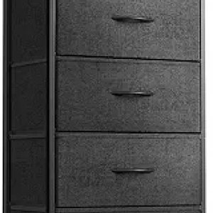 Petit Commode Chambre 4 Tiroirs Tissu - Meuble Compact Design Noir