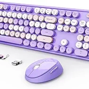 Clavier et Souris Wireless Rétro Violet - Ergonomique Full Size PC Bureau