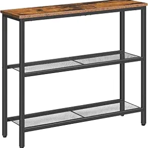 Console Table 29.5" Étroite 3 Niveaux - Table d'Entrée Rustique Marron et Noir
