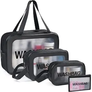 Lot de 4 Trousses de Toilette Imperméables avec Poignée - Sacs de Voyage Transparents