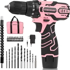 Perceuse sans fil 12V rose pour femme - Kit complet DIY avec 23 accessoires