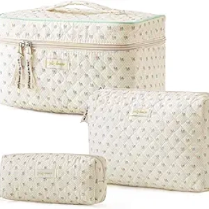 Lot de 3 Trousses de Maquillage Quilted Coton Floral - HBselect