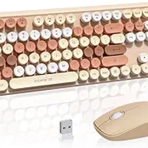 Clavier Souris Sans Fil 2.4GHz FOPETT - Silencieux, Ergonomique, Couleur Lait Thé