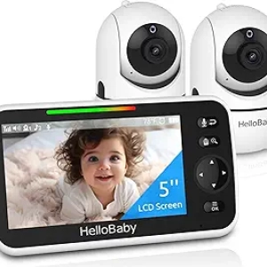 Babyphone HelloBaby 5'' avec 2 Caméras - Sans WiFi, 1000ft, 30H Batterie