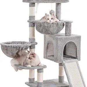 Arbre à Chat Hey-brother - Tour Griffoir avec 2 Hamacs et Lit Douillet Gris