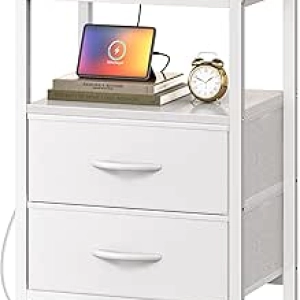 Table de Nuit avec Station de Charge USB-C et Prises - Huuger Blanc