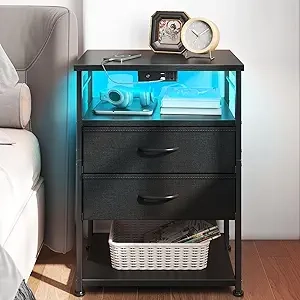 Table de Nuit Haute avec Station de Charge USB - Meuble Chambre 4 Niveaux