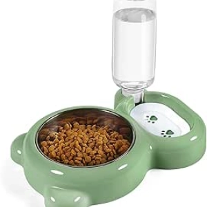 Gamelle Chat et Chien Automatique avec Distributeur d'Eau et Bol Inox - Vert