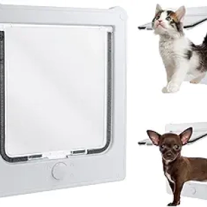 Chatière Intérieure et Extérieure 4 Modes - Porte Chat Blanc 25kg