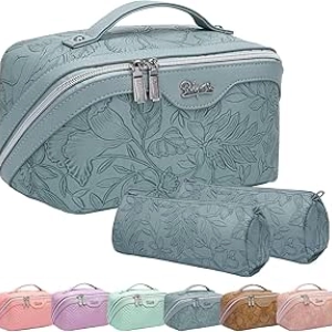 Set 3 Trousses de Maquillage Voyage BOYATU - Cuir PU Bleu Ciel