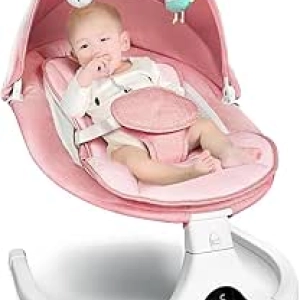 Balançoire Électrique Bébé Rose avec Télécommande et Bluetooth - 5 Vitesses