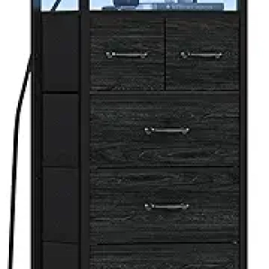 Commode Chambre 5 Tiroirs avec LED RGB, Station de Charge et Tablettes - Furnulem