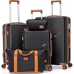 Ensemble de 5 valises avec roulettes TSA - Luggage Sets ABS résistant