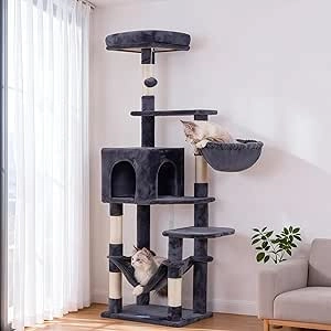 Arbre à Chat Multi-niveaux Hey-brother avec Hamac - Tour de Chat Gris