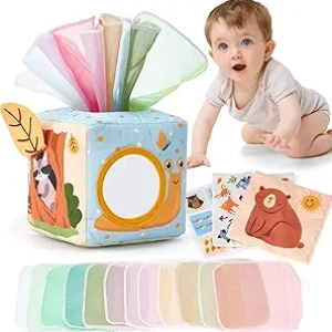 Boîte à Mouchoirs Montessori pour Bébé 6-12 Mois - Jouet Sensoriel Éducatif