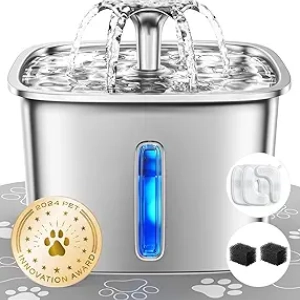 Fontaine à eau pour chat et chien en acier inoxydable 2.8L - Distributeur automatique avec filtration