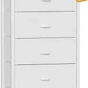 Commode Blanche Haute Furnulem 6 Tiroirs Tissu - Rangement Chambre Vertigo