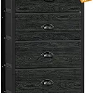 Commode Furnulem 6 Tiroirs - Meuble de Rangement Chambre Noir