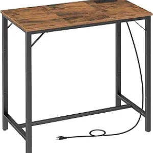 Table Haute Bar HOOBRO avec Station de Charge USB - Table Comptoir Rustique