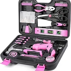 Kit d'Outils Rose 136 Pièces avec Perceuse Électrique USB 3.6V