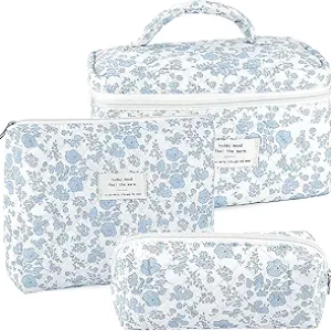 Lot de 3 Trousses de Maquillage Matelassée Coquette - Pochette Cosmétique Voyage Femme