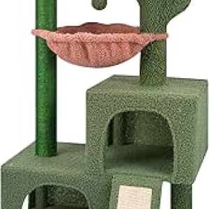 Arbre à Chat 37.4" Vert - Tour Multi-niveaux avec Condos Jumeaux et Hamac