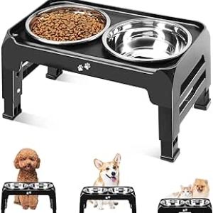 Gamelle Chien Surélevée Réglable 3 Hauteurs - Bol Inox Anti-Dérapant