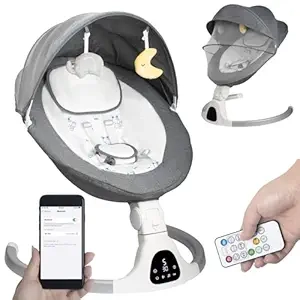Balançoire Bébé Électrique Portable avec Musique Bluetooth et 5 Vitesses