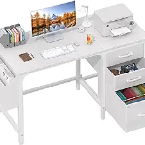 Bureau Blanc 47 Pouces avec Classeur - Bureau Informatique Petit Espace