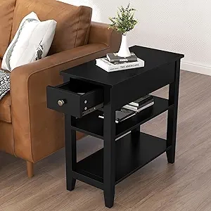 Table d'appoint étroite ChooChoo - Meuble gain de place avec tiroir et étagères