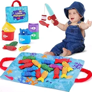 Jeu de Pêche Montessori 10 en 1 pour Bébé 1-3 ans - Jouet Éducatif avec Tasses Empilables