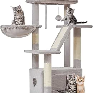 Arbre à Chat 38 pouces pour Chatons - Tour Chat Gris avec Paniers Ajustables