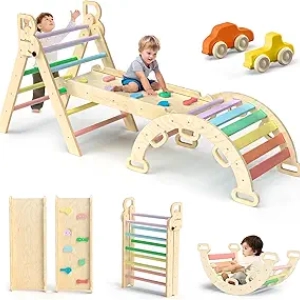 BlueWood Pikler Triangle Set Rainbow - Jouet Montessori