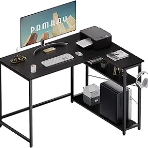 Bureau d'angle 43 pouces avec étagères réversibles - Bureau gaming et informatique compact