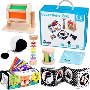 Jouets Montessori Bébé 0-6 Mois | Boîte Éducative en Bois