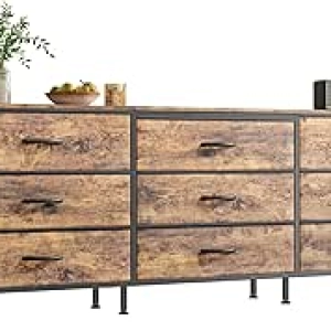 Commode 9 tiroirs 63 pouces - Meuble TV pour écran 55 à 70 pouces - Rangement rustique