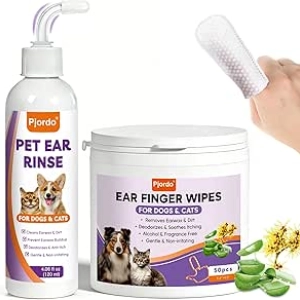 Kit Nettoyage Oreilles Chien Chat - Lingettes et Solution avec Aloe Vera