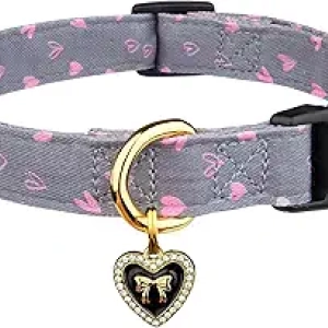 Collier pour Chien Coton Motif Cœur Gris - Ajustable S