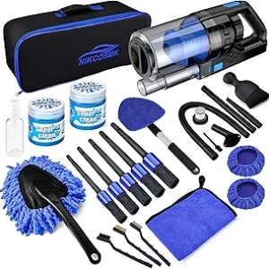 Kit Nettoyage Voiture 17 pcs - Aspirateur + Brosses Détailing Intérieur