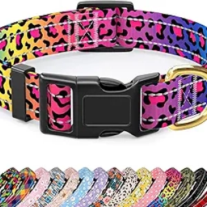 Collier pour Grand Chien Réfléchissant Léopard Ajustable - Nylon Résistant avec Boucle de Sécurité